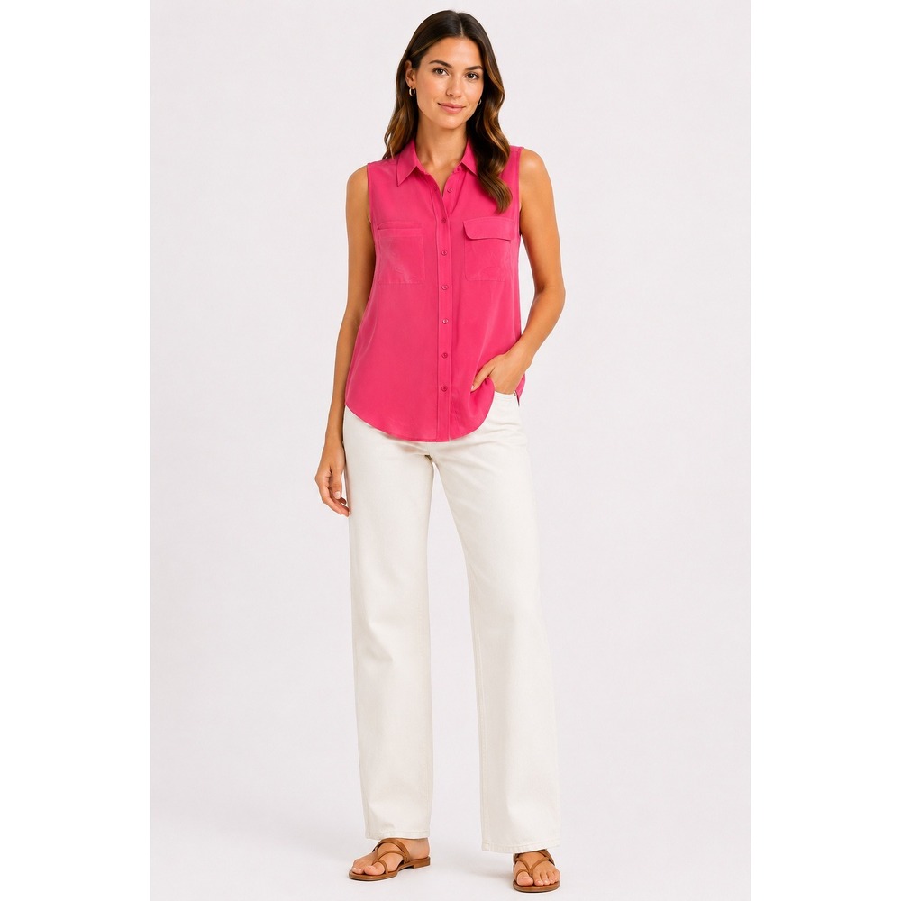 Equipment Femme Pink 100% Silk Sleeveless Button Down Blouse Top M
